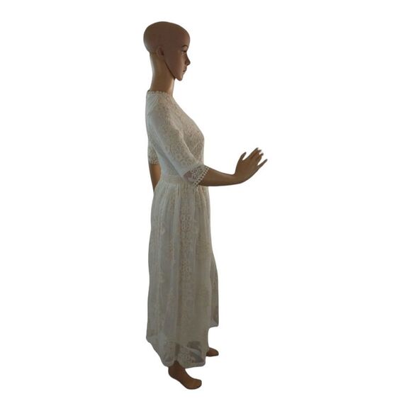 HIDDEN ALLEN Women's Ivory Embroidered Lace Short Sleeve Midi Dress Size Medium - Picture 8 of 15